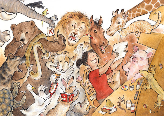 Animals in the picture criticizing their depictions. Fun animal illustration by Divya George 