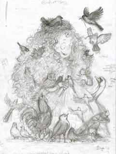 Pencil sketch of Birdwoman illustration