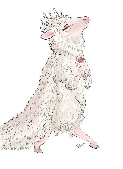 Digital illustration of a sheep with a crown of wool by Divya George.
