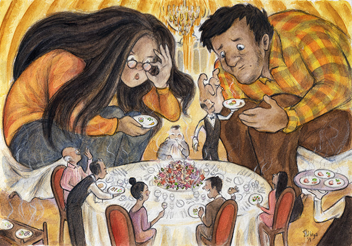 Giants struggle with fine dining. Illustration by Divya George.