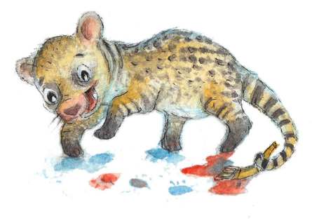 A Civet Painting with its Paws. Watercolour Illustration.