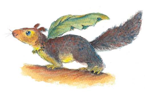 Malabar Squirrel with leaf cape. Watercolour Illustration.